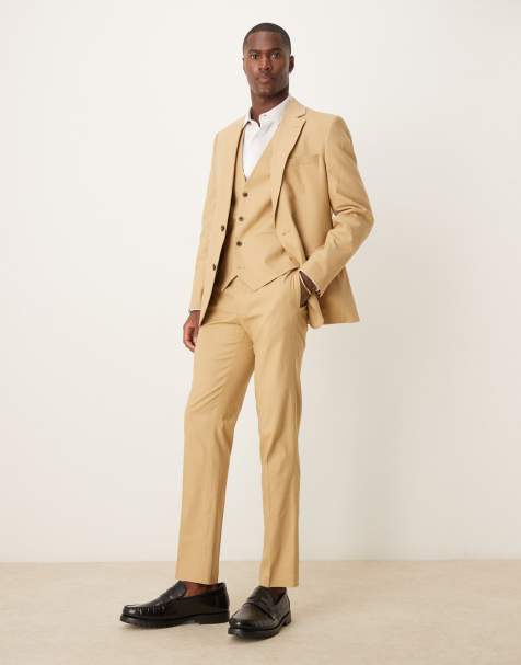ASOS DESIGN – Beige, smal kostym i linnemix - view 1