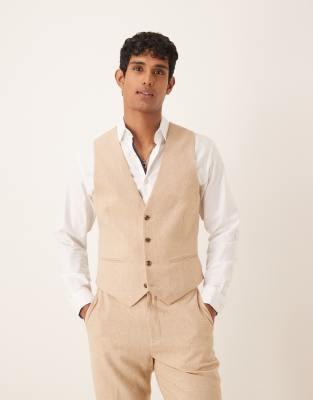 ASOS DESIGN – Beige, smal kostymväst i ylletyg, del av kostym - view 1