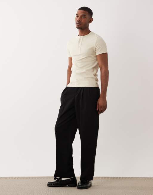 ASOS DESIGN - Beige smal T-shirt med henley-hals og nistret tekstur , 2 af 5