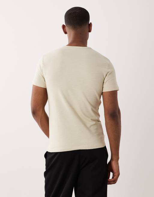 ASOS DESIGN - Beige smal T-shirt med henley-hals og nistret tekstur , 5 af 5