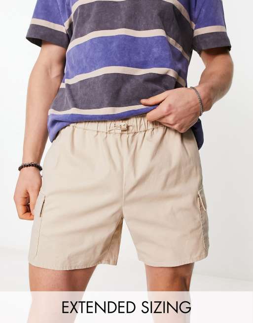 ASOS DESIGN – Beige, smala cargoshorts i kortare längd 