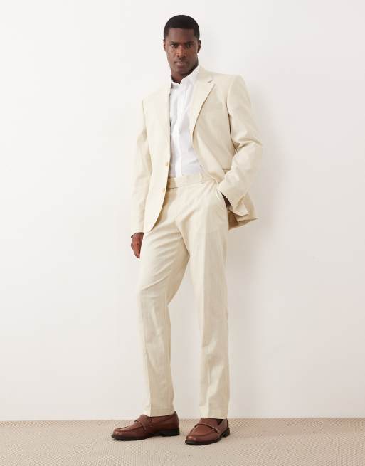 ASOS DESIGN – Beige kostym i linneliknande 100% bomull och slim fit, 2 av 3