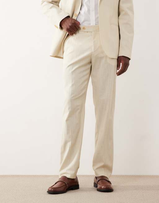 ASOS DESIGN – Beige, smala kostymbyxor i linnelook av 100% bomull, del av kostym, 2 av 5