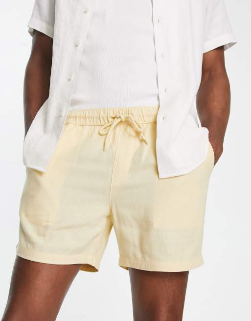 ASOS DESIGN – Beige, smala linneshorts i kortare längd