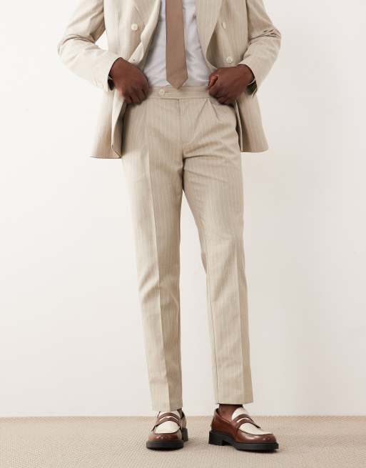 ASOS DESIGN - Beige smalle habitbukser med nålestriber i hør, 2 af 5