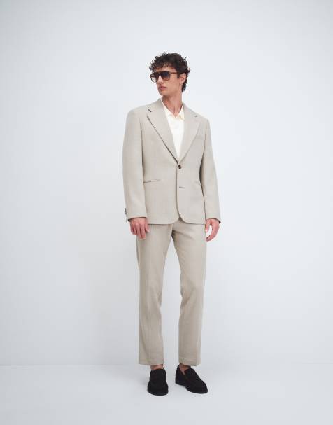 ASOS DESIGN - Beige smalt habitsæt i tweed i uldblanding - view 1