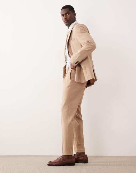ASOS DESIGN - Beige smalt jakkesæt i 100% sommeruld - view 1