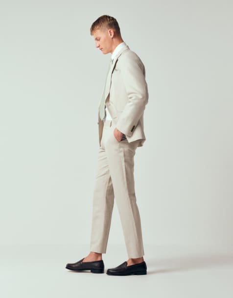 ASOS DESIGN - Beige smalt jakkesæt i hørrig twill - view 1