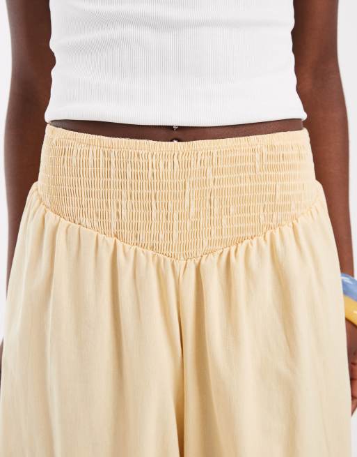 ASOS DESIGN – Beige, smockade byxor i linnemix med ballongben, del av set, 5 av 5