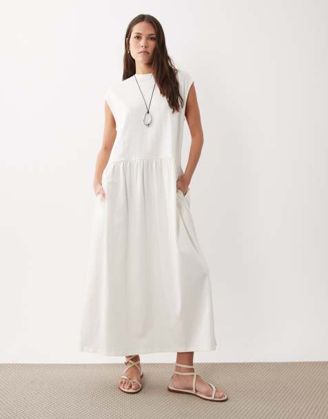 ASOS DESIGN – Beige smockklänning i midilängd - view 1