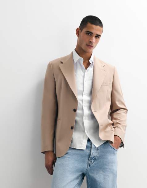 ASOS DESIGN – Beige, somrig, smal kavaj i 100% ull, del av kostym - view 1