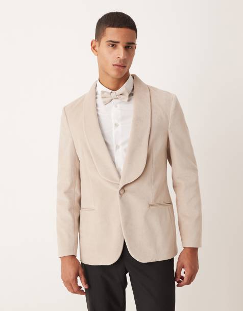 ASOS DESIGN – Beige, somrig, smal kavaj i kraftig bomull och sammet, del av kostym - view 1