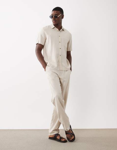 ASOS DESIGN - Beige sæt med skjorte og bukser i hør - view 1