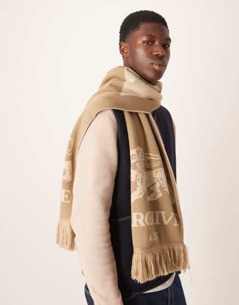 ASOS DESIGN – Beige, stickad halsduk med arkivtryck - view 1