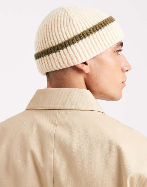 ASOS DESIGN – Beige, stickad mössa med kantrand, 3 av 3