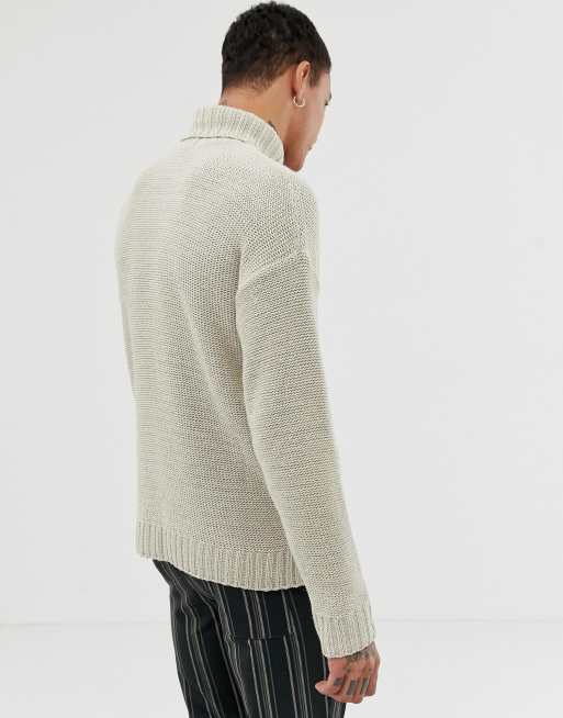 ASOS DESIGN – Beige, stickad, oversized tröja med polokrage, 3 av 4
