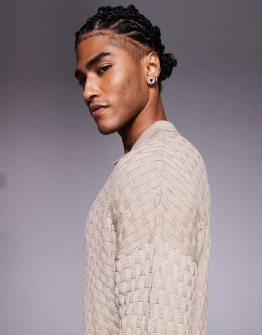 ASOS DESIGN – Beige, stickad pikétröja med avslappnad och 3/4-långa ärmar, 4 av 5