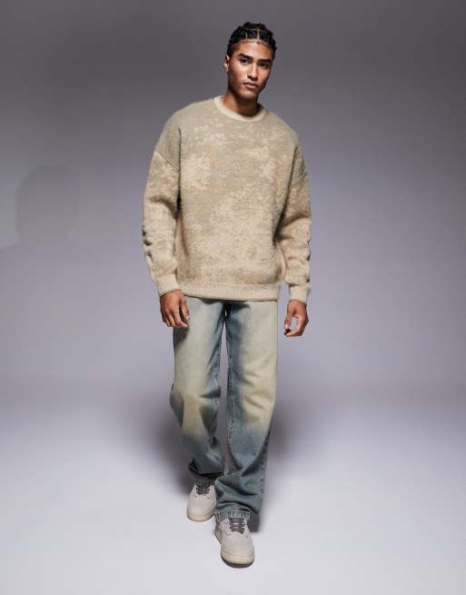 ASOS DESIGN – Beige, stickad tröja i oversize i batikmönstrad jacquard, 2 av 5