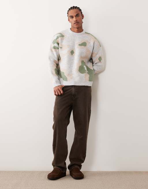 ASOS DESIGN – Beige, stickad tröja i oversize med abstrakt mönster och rund halsringning , 2 av 5