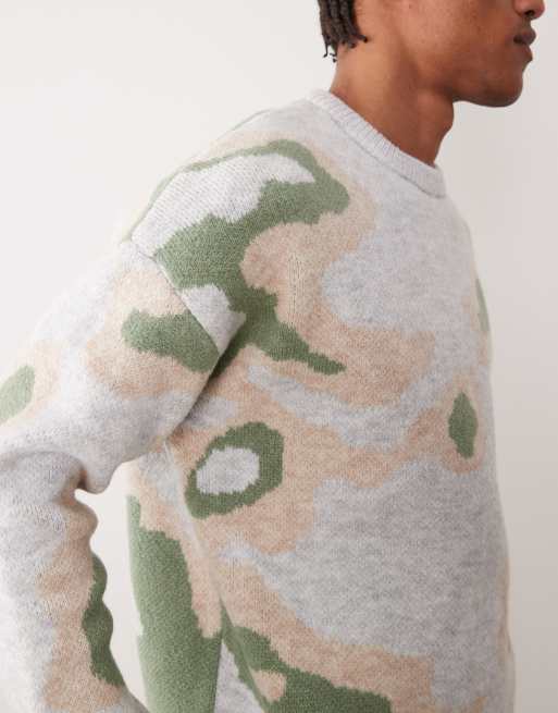 ASOS DESIGN – Beige, stickad tröja i oversize med abstrakt mönster och rund halsringning , 3 av 5