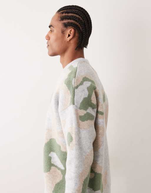 ASOS DESIGN – Beige, stickad tröja i oversize med abstrakt mönster och rund halsringning , 4 av 5