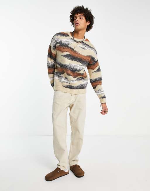 ASOS DESIGN – Beige stickad tröja med heltäckande abstrakt mönster , 4 av 4