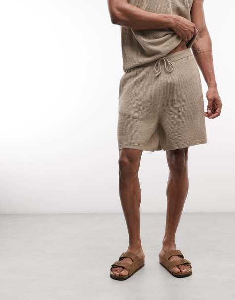 ASOS DESIGN – Beige, stickade shorts i mesh, del av set - view 1