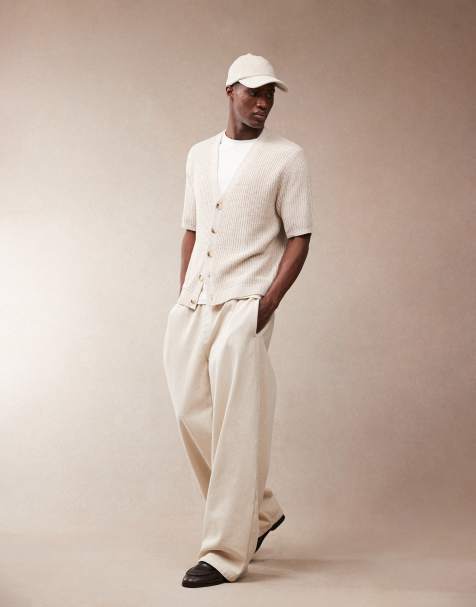 ASOS DESIGN – Beige, stickat set med boxig kofta i oversize - view 1