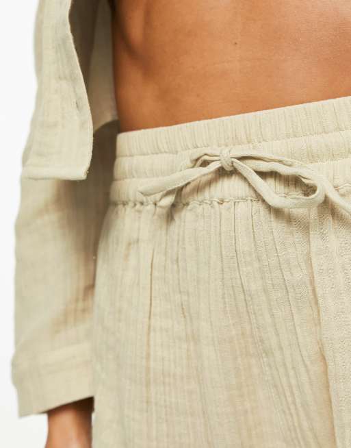 ASOS DESIGN – Beige strandshorts av dubbel bomullsväv med ficka, del av set, 2 av 4