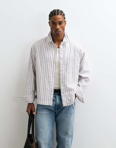 ASOS DESIGN - Beige stribet skjorte i oversized og firkantet pasform - view 1