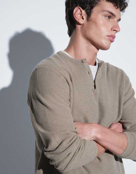 ASOS DESIGN - Beige strikket afslappet langærmet henley-overdel - view 1