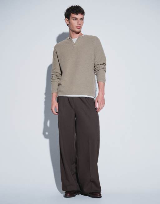 ASOS DESIGN - Beige strikket afslappet langærmet henley-overdel, 4 af 5