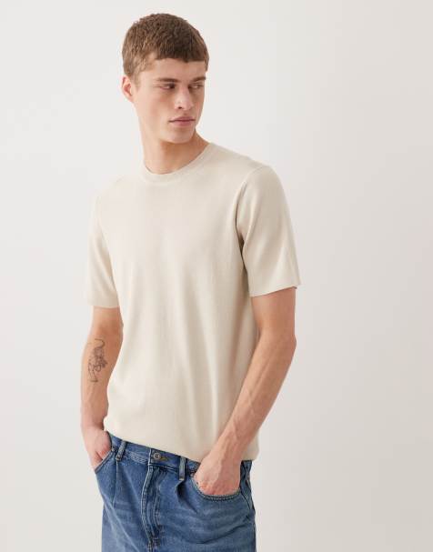 ASOS DESIGN - Beige strikket T-shirt med korte ærmer - view 1