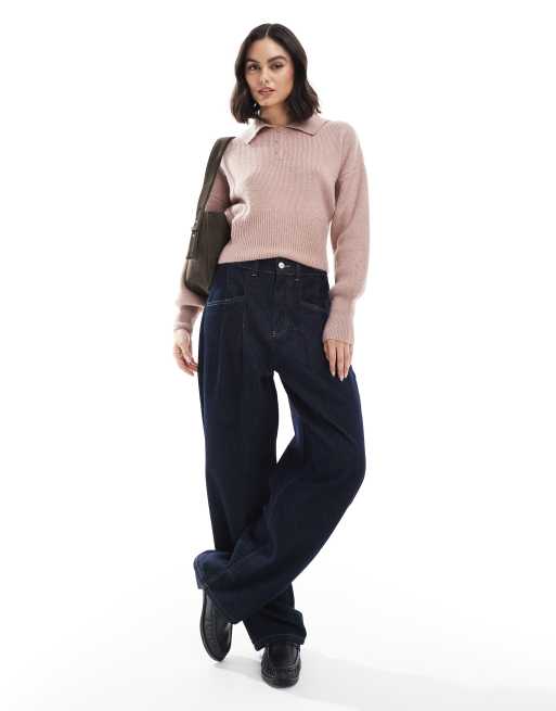 ASOS DESIGN - Beige striktrøje med polokrave og strukturdetalje i taljen, 3 af 4
