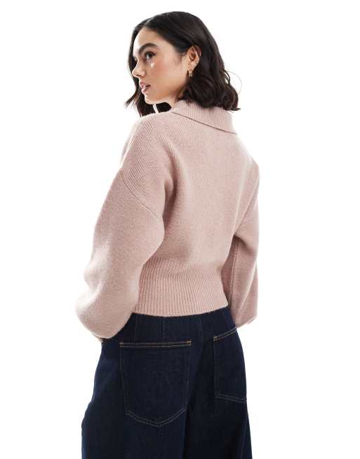 ASOS DESIGN - Beige striktrøje med polokrave og strukturdetalje i taljen, 4 af 4