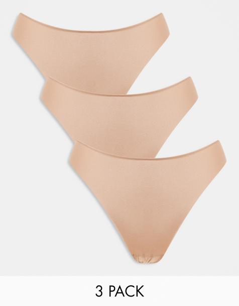 ASOS DESIGN – Beige stringtrosor i spets utan synlig troskant, 3-pack - view 1
