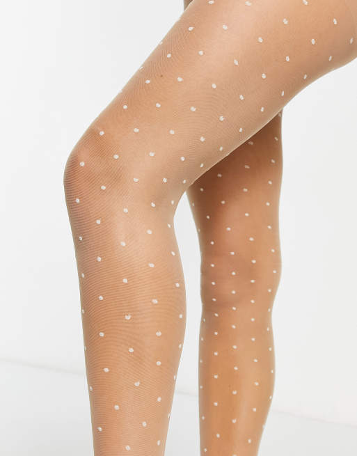 ASOS DESIGN - Beige strømpebukser i 30 denier med små, hvide polkaprikker, 3 af 4