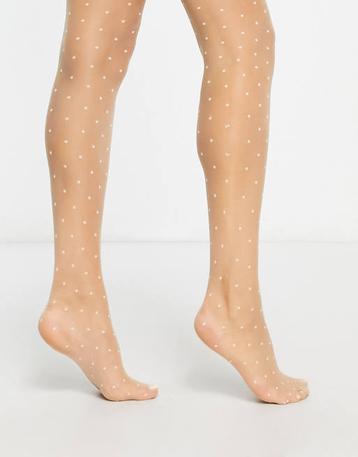 ASOS DESIGN - Beige strømpebukser i 30 denier med små, hvide polkaprikker, 4 af 4