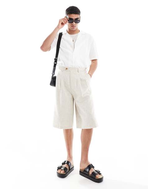 ASOS DESIGN – Beige strukturerade finshorts av linnemix i lång modell - view 1