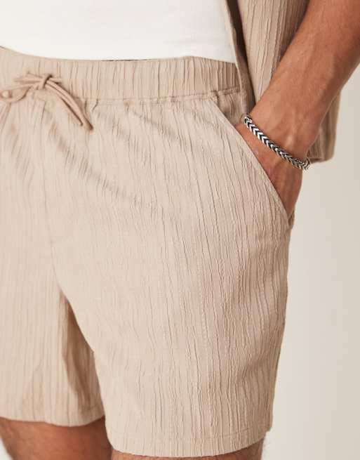 ASOS DESIGN – Beige, strukturerade, korta shorts, del av set, 3 av 4
