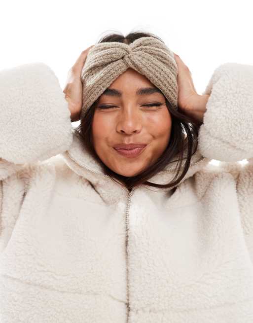 ASOS DESIGN – Beige strukturstickat pannband
