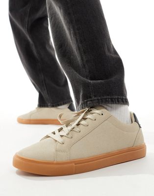  beige suedette trainers with gum sole