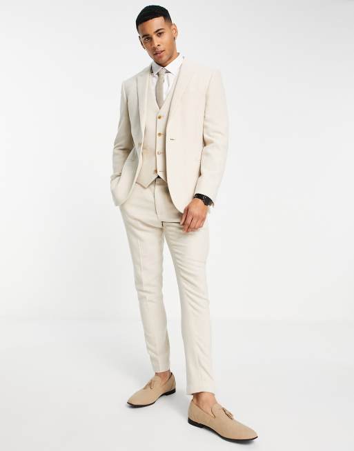 ASOS DESIGN - Beige Super Skinny-habitjakke i uld- og twillblanding, 4 af 4
