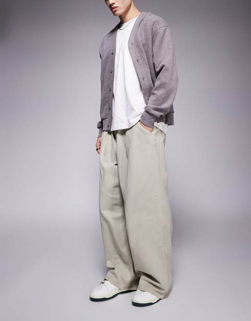 ASOS DESIGN – Beige, superbaggy byxor med resårmidja och veck