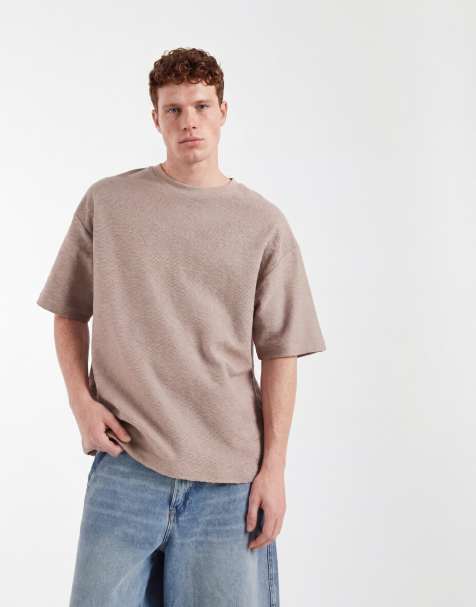 ASOS DESIGN – Beige, superkraftig t-shirt i oversize med textur - view 1
