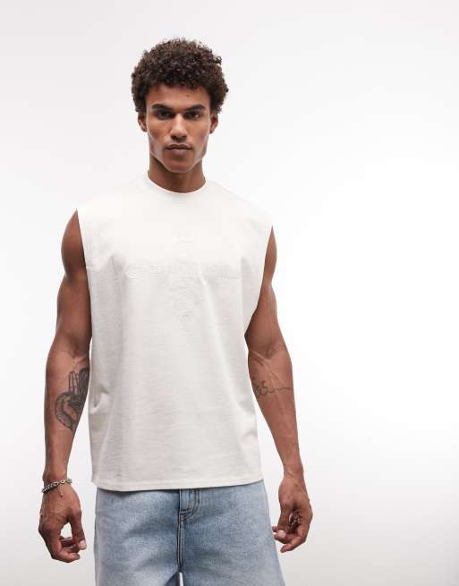 ASOS DESIGN – Beige, superkraftigt linne i oversized fit med texttryck framtill, 3 av 5