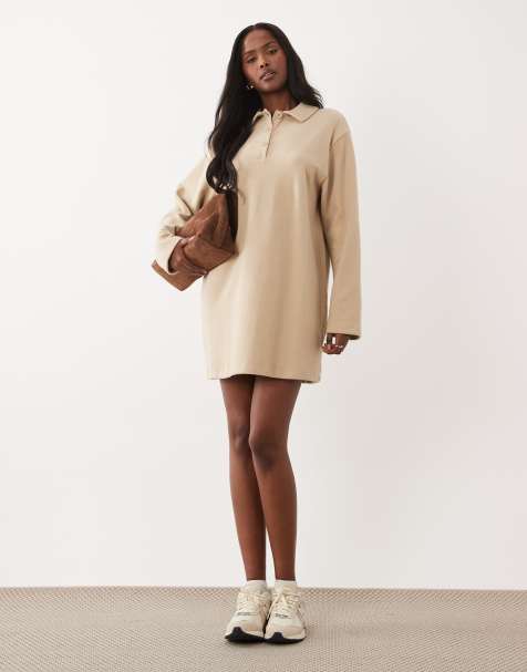 ASOS DESIGN – Beige, supermjuk rugbyklänning - view 1