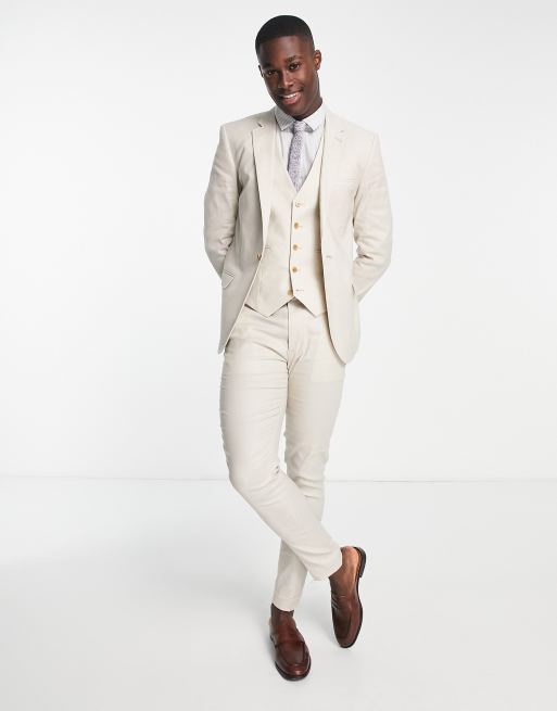 ASOS DESIGN – Beige supersmal kavaj i linnemix, del av kostym, 4 av 4