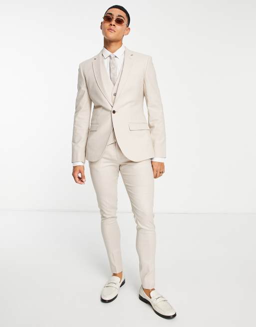 ASOS DESIGN – Beige supersmal kavaj i linnemix, del av kostym, 3 av 4