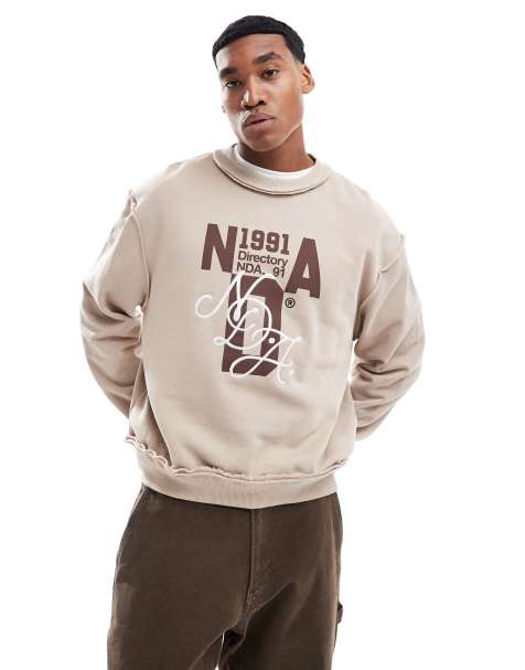 ASOS DESIGN – Beige sweatshirt i boxig, oversize passform med broderi och råskurna kanter - view 1